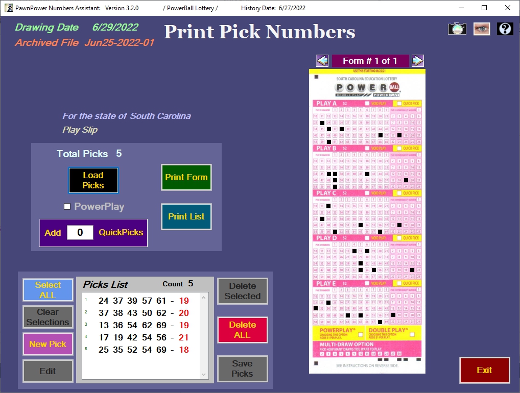 Powerball Numbers Assistant / Screen Shots